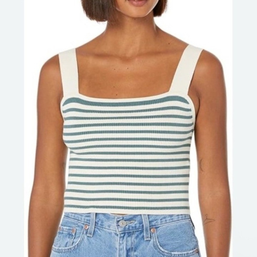 Madewell Striped Ribbed Sweater Tank Top Green Cream Preppy Minimalist NG699 XS